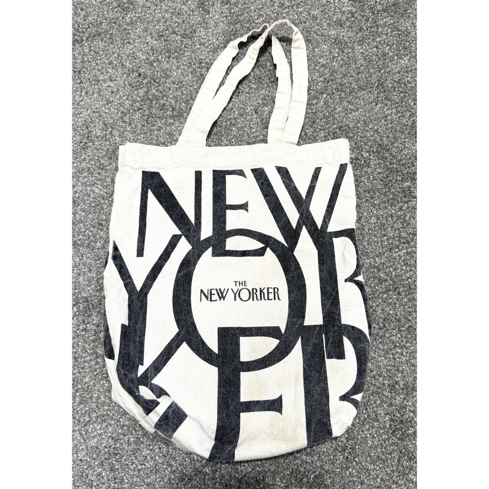 Vintage The New Yorker Cotton Canvas Tote Bag Off White & Black Reusable